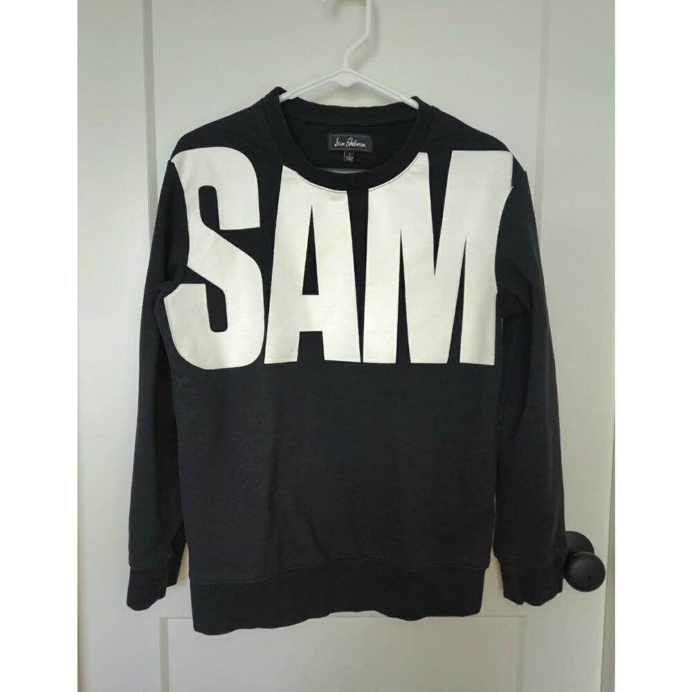 Sam Edelman SAM Graphic Sweatshirt Size S Black White Logo Pullover Open Back